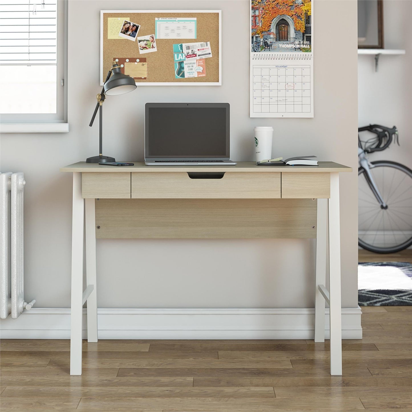 Oxford Computer Desk with Drawer, Pale Oak