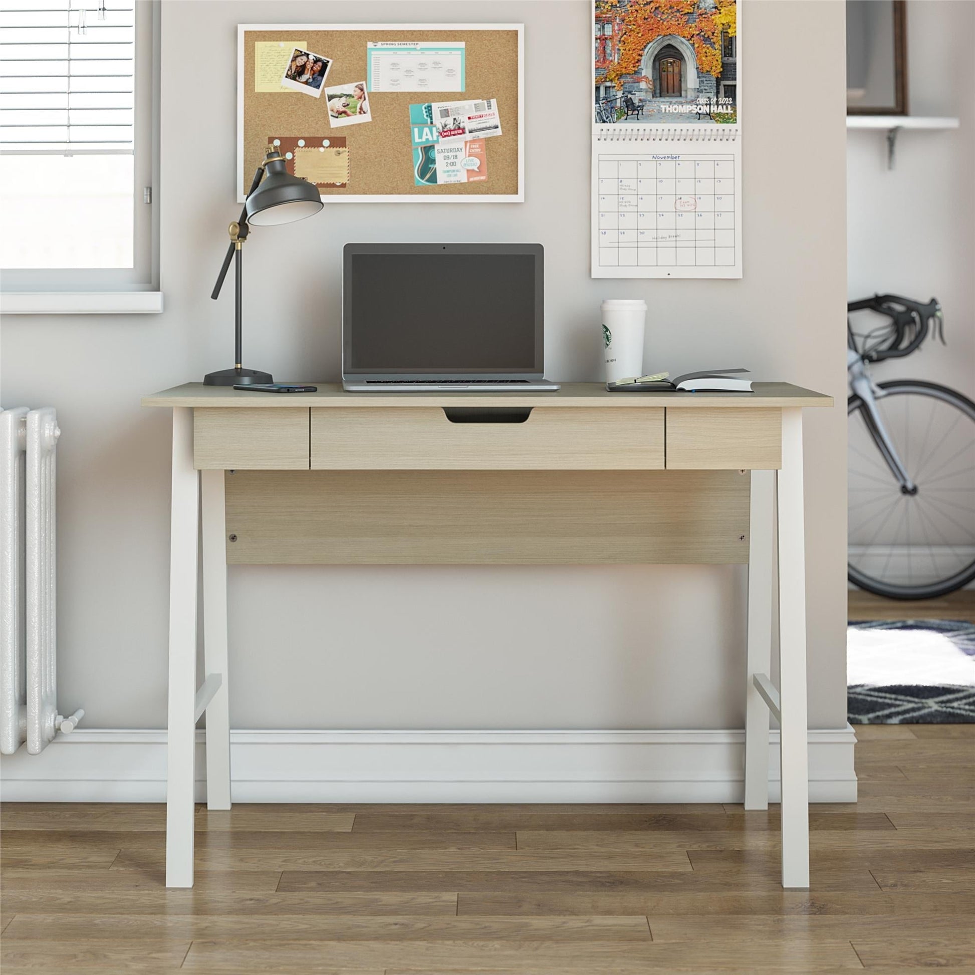 Oxford Computer Desk with Drawer, Pale Oak