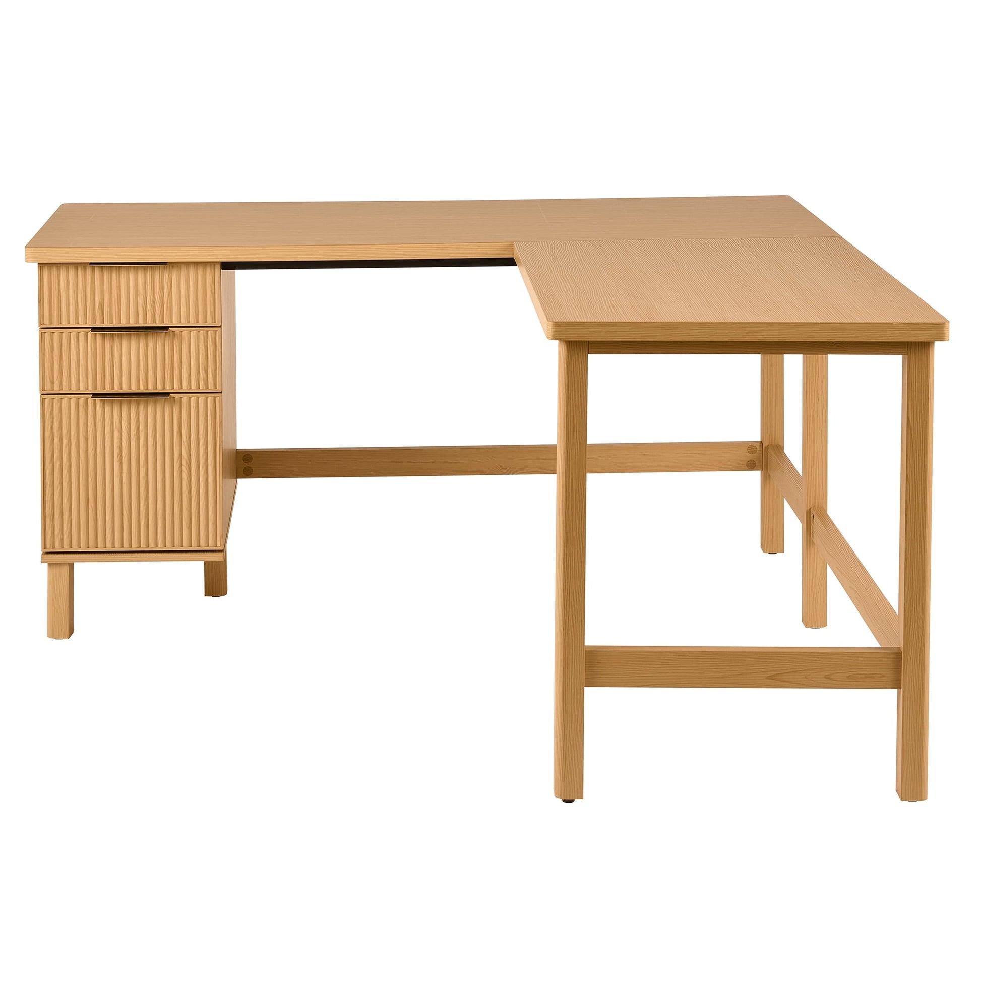 Lillian Fluted L-Shape Desk, Natural Pine Finish