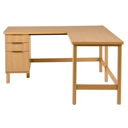 Lillian Fluted L-Shape Desk, Natural Pine Finish