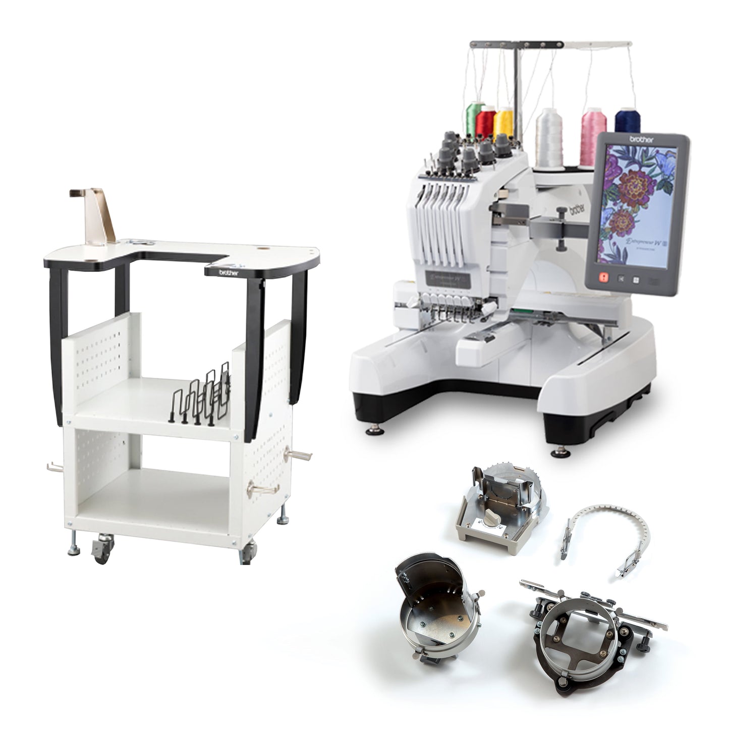 Entrepreneur W PR680WBNDL 6-Needle Embroidery Machine with Stand and Universal Cap Frame Set