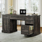 Home Office Desk with File Cabinet and Drawers, 59" Executive Desk with USB Power Outlet, Storage Cabinet for CPU, Workstation Table for Study, Dark Oak