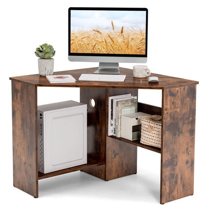 Corner Computer Desk Triangle Writing Workstation W/Storage Shelf Rustic