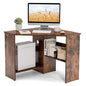 Corner Computer Desk Triangle Writing Workstation W/Storage Shelf Rustic
