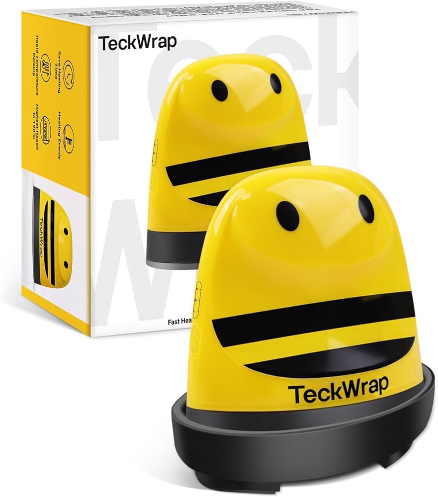 TECKWRAP Mini Heat Press Machine for HTV & Sublimation, Compact Heat Press for Vinyl on T-Shirts, Hats, Shoes, Bags, DIY Crafts – Small Heat Transfer Machine for Beginners (Yellow Bee)