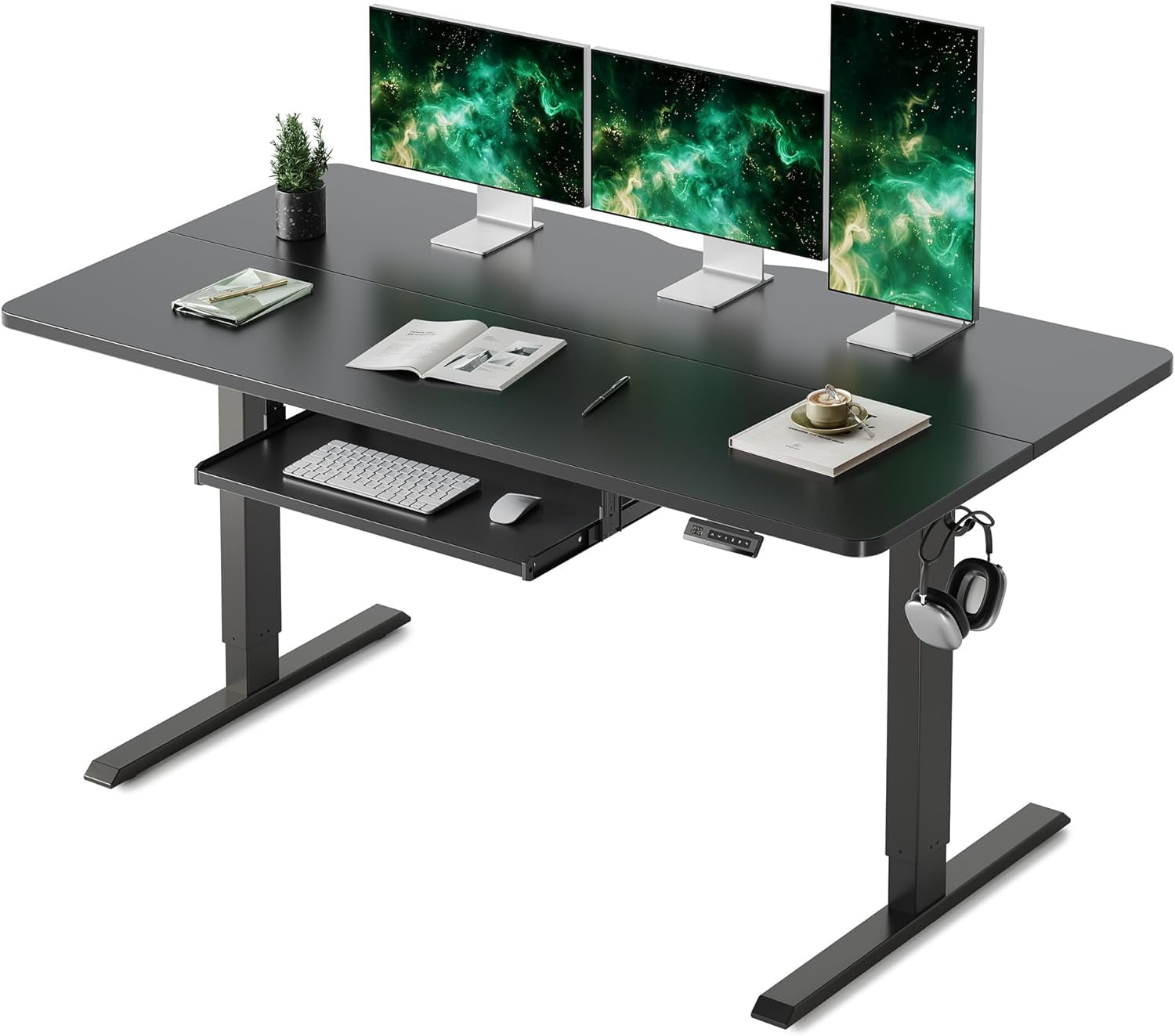Standing Desk with Keyboard Tray, 63 X 24 Inch Height Adjustable Electric Standing Desk, Sit Stand up Desk, Computer Office Desk, Black