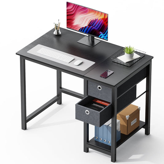 Computer Desk with Drawer 40 Inch PC Table Study Desk with 2-Tier Drawers Storage Shelf Headphone Hook, Modern Simple Style Laptop Desk