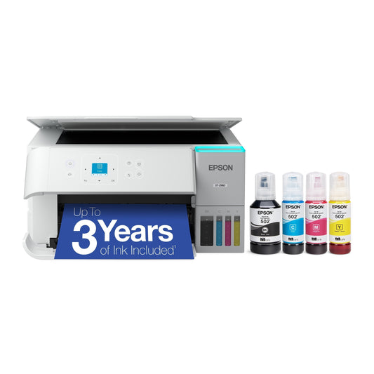 Ecotank ET-2980 Wireless All-In-One Color Supertank Printer with up to 3 Years of Ink, Refillable Tanks, Perfect for Home, 15 PPM, 1.44" Color Screen, Auto 2-Sided Printing - White