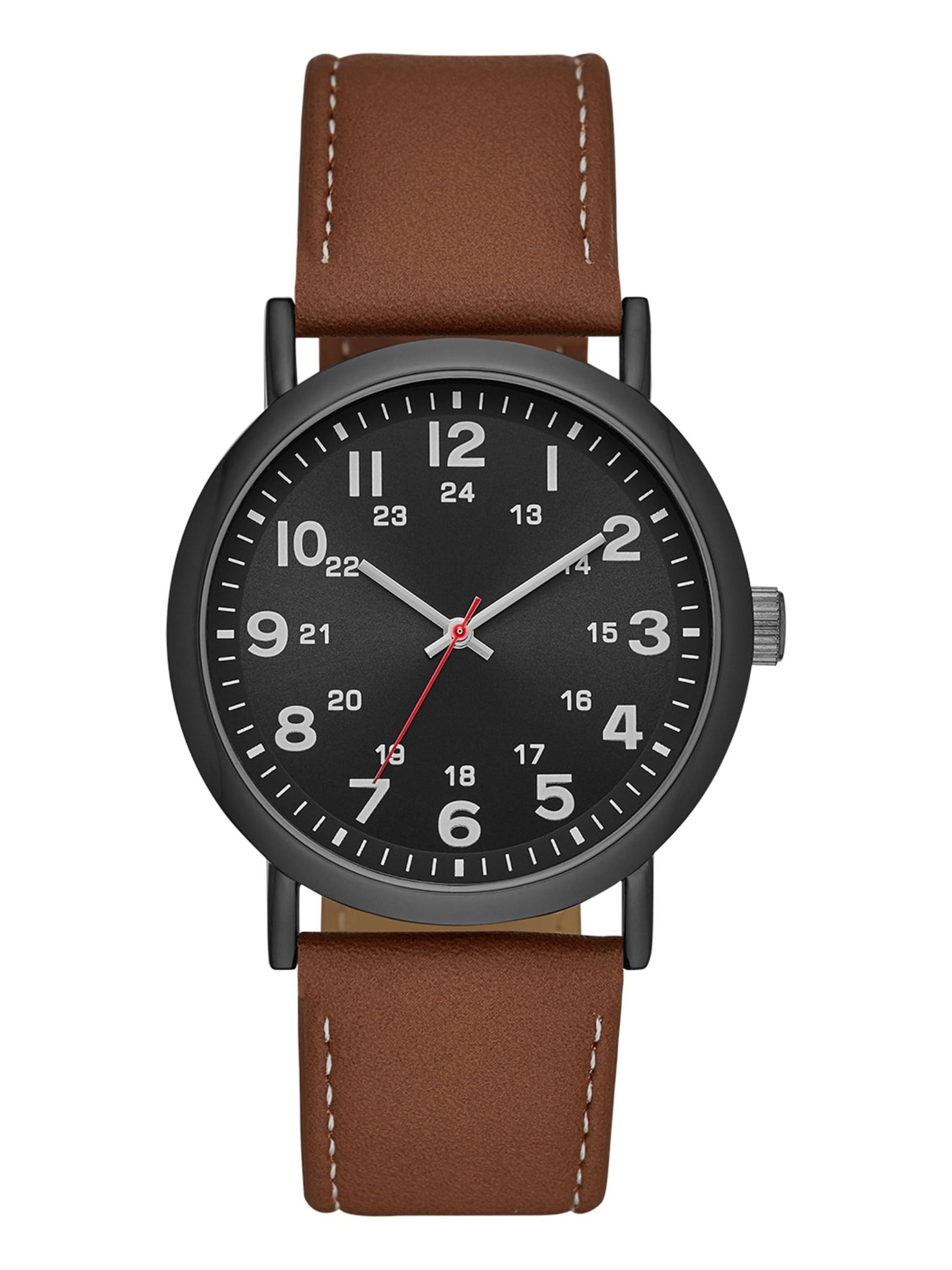 Men'S Watch: Gunmetal Case, Black Easy Read Dial, Cognac Vegan Leather Band (FMDOGE009)