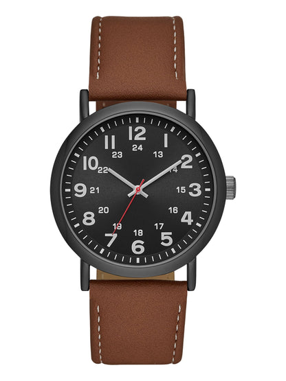 Men'S Watch: Gunmetal Case, Black Easy Read Dial, Cognac Vegan Leather Band (FMDOGE009)