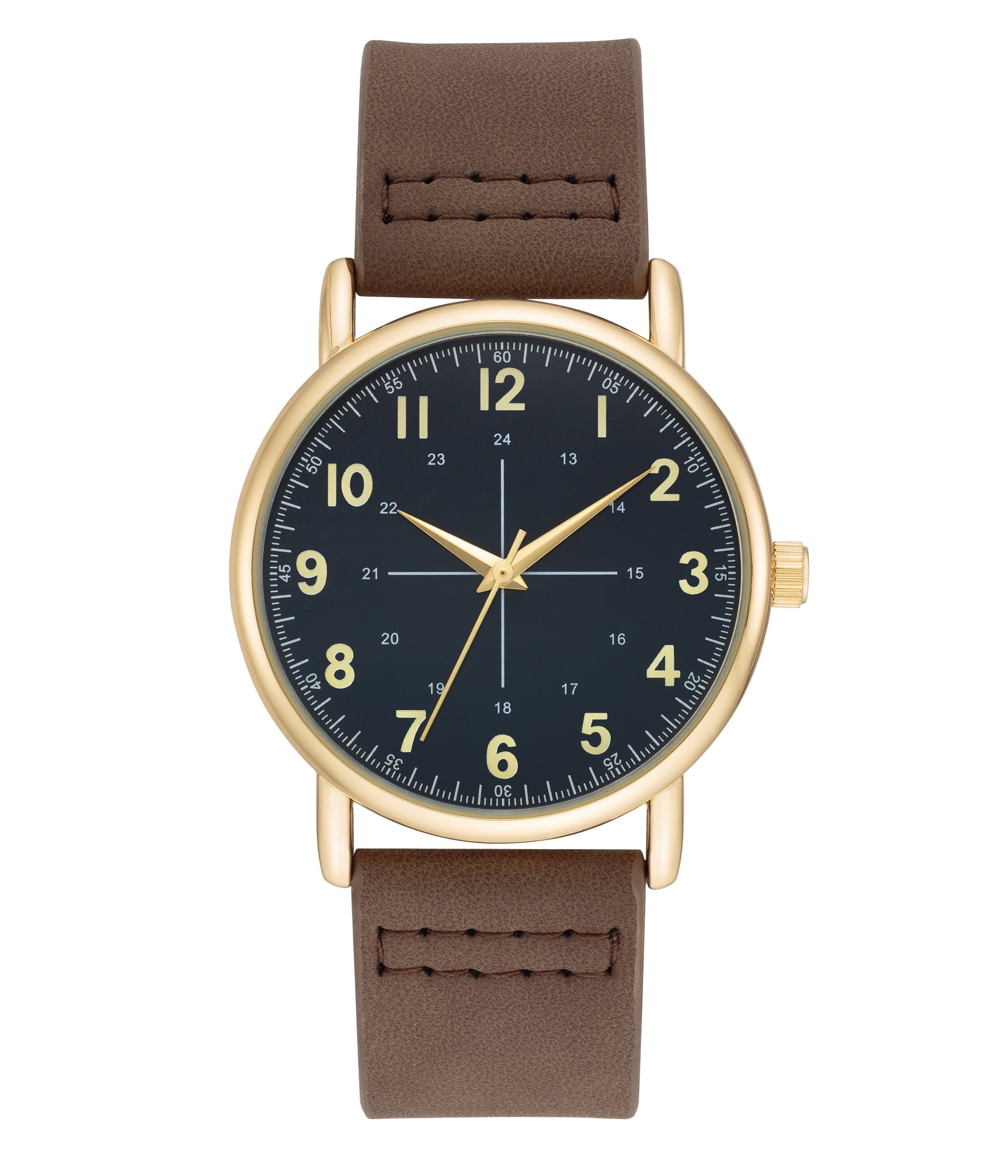Brown Strap Gold Tone Men'S Analog Watch