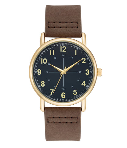 Brown Strap Gold Tone Men'S Analog Watch