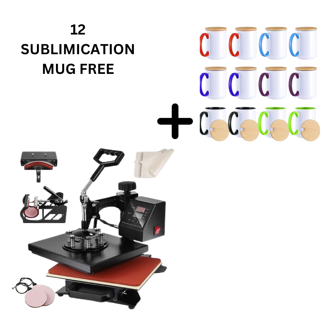 12 by 10 5In1 Heat Press and Free 12 piece sublimation mug set