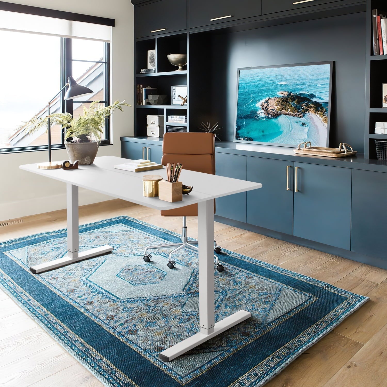 48" × 24" Electric Standing Desk Height Adjustable Home Office Computer Desk Memory Preset with T-Shaped Metal Bracket, White