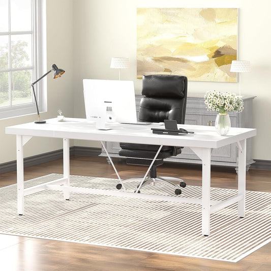 63 Inch Computer Desk, Sturdy Large Office Desk, Premium 2 Person Long Desks, Super Thick Study Writing Gaming Table, Modern Computer Table, Easy to Assemble, White