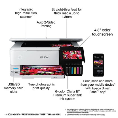 Epson EcoTank Photo ET-8550 Wireless Wide-format Color All-in-One Supertank Printer with Scanner, Copier, Ethernet and 4.3-inch Color Touchscreen