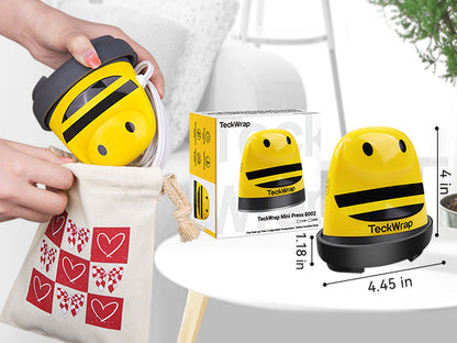 TECKWRAP Mini Heat Press Machine for HTV & Sublimation, Compact Heat Press for Vinyl on T-Shirts, Hats, Shoes, Bags, DIY Crafts – Small Heat Transfer Machine for Beginners (Yellow Bee)