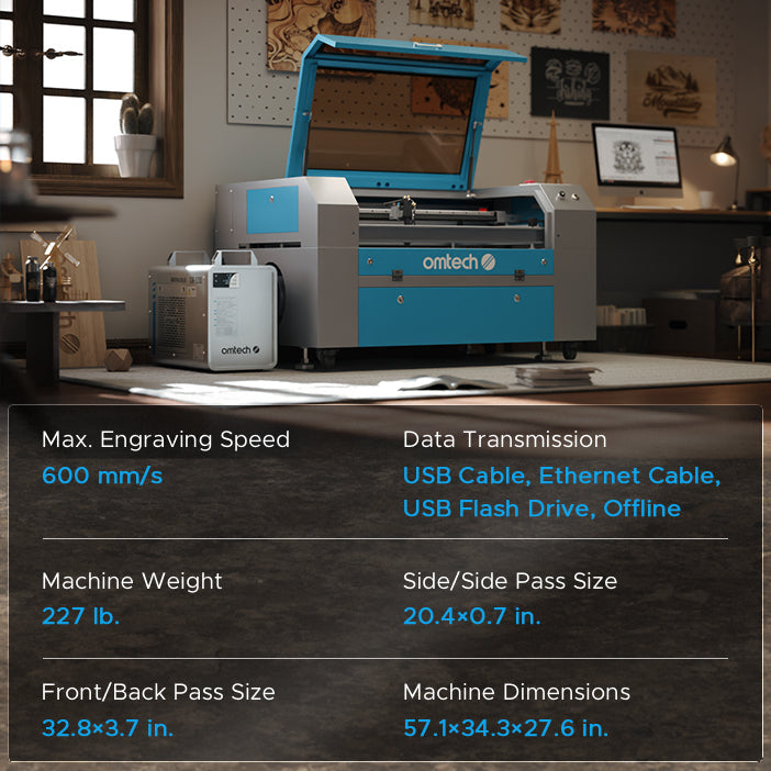 OMTech Maker MF2028-80 90W CO2 Laser Cutter and Engraver with 20" x 28" Working Area