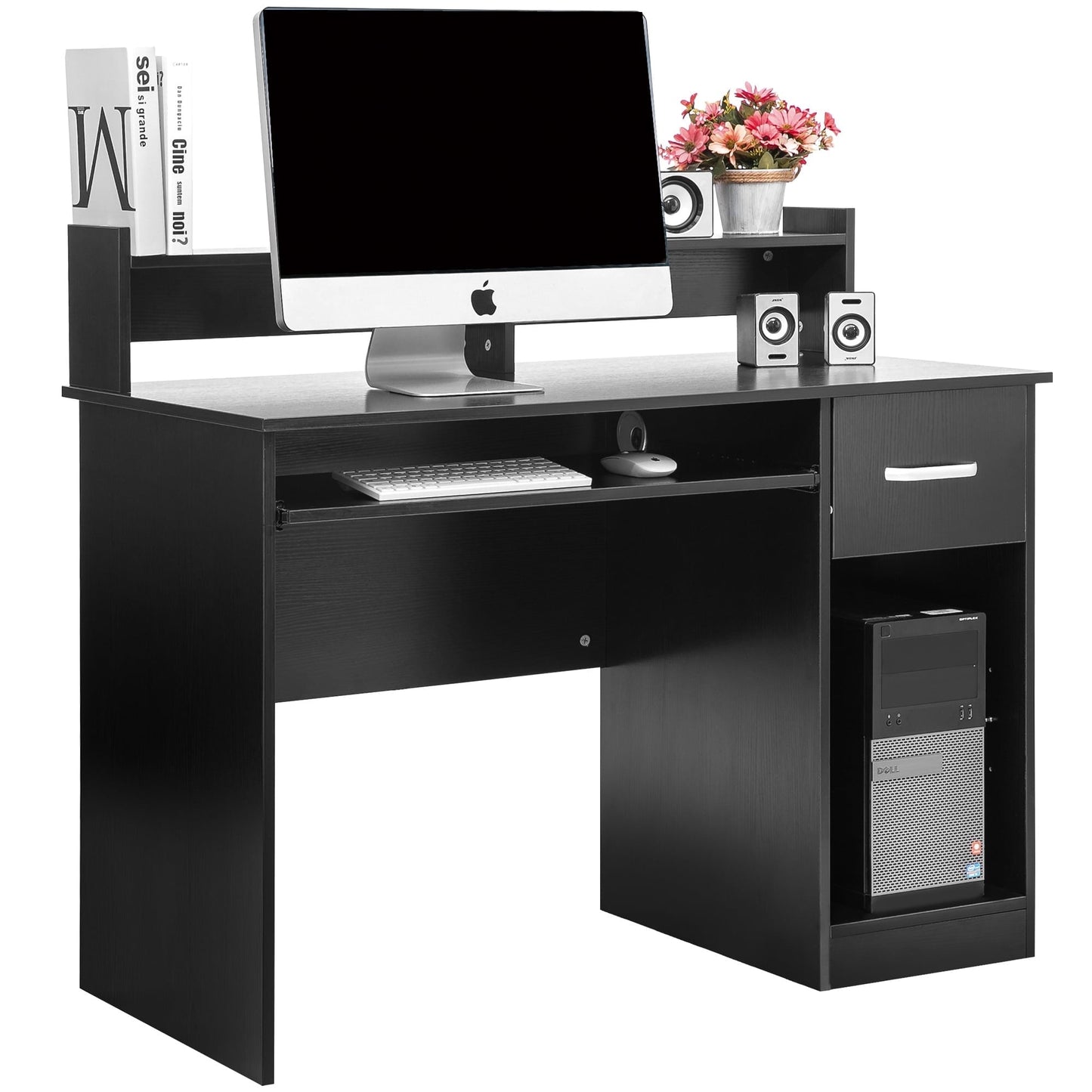 Wood Computer Desk Office Black Laptop PC Work Table Home Drawer & Keyboard Tray