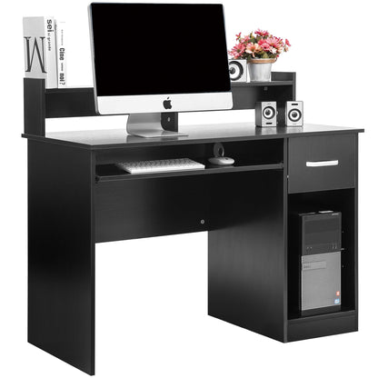 Wood Computer Desk Office Black Laptop PC Work Table Home Drawer & Keyboard Tray