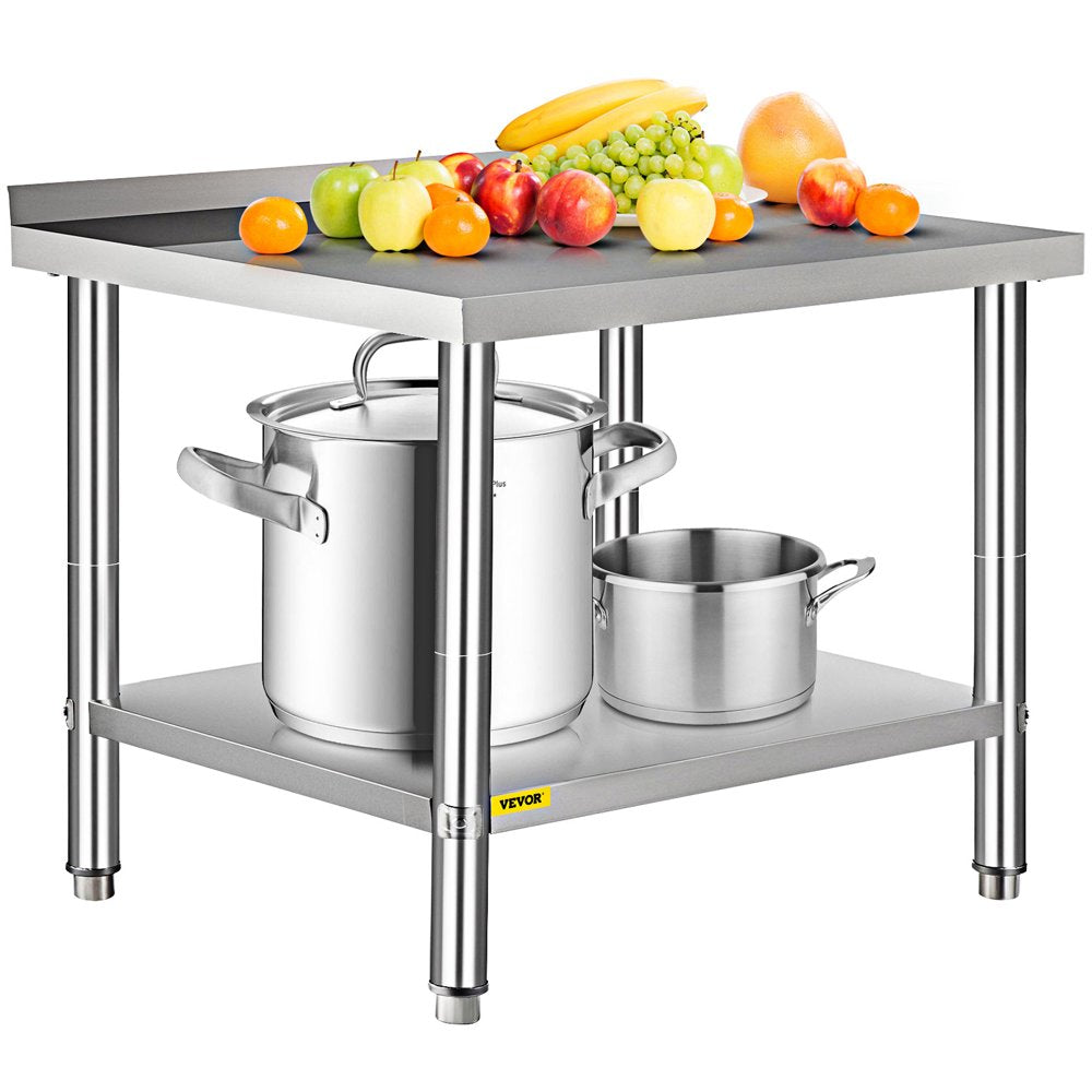 Stainless Steel Prep Table, 36 X 24 X 35 Inch, 440Lbs Load Capacity Heavy Duty Metal Worktable with Backsplash and Adjustable Undershelf, Commercial Workstation for Kitchen Restaurant