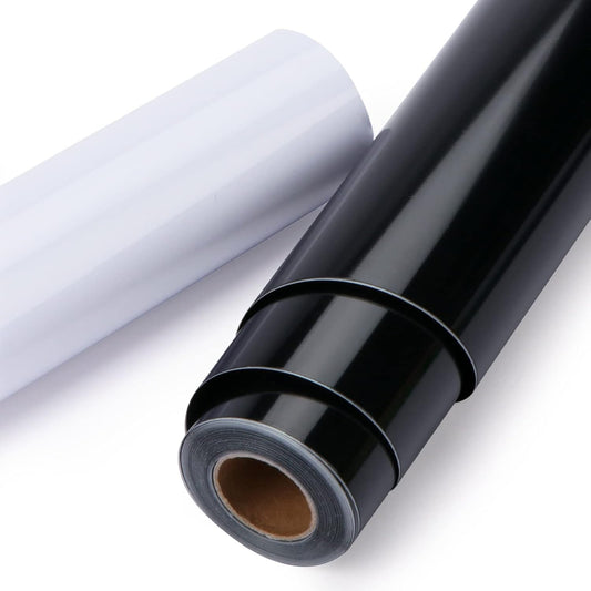 Permanent Vinyl Roll, 2 Rolls 12" X 14FT Glossy Black & White Permanent Adhesive Vinyl Compatible with Cricut Cutting Machine, Silhouette - Easy to Weed & Transfer