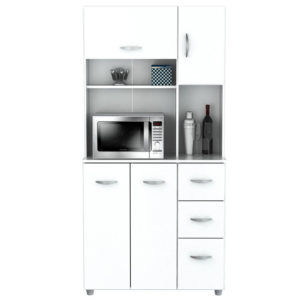 Laminate Kitchen Microwave Storage Cabinet 35"W, White