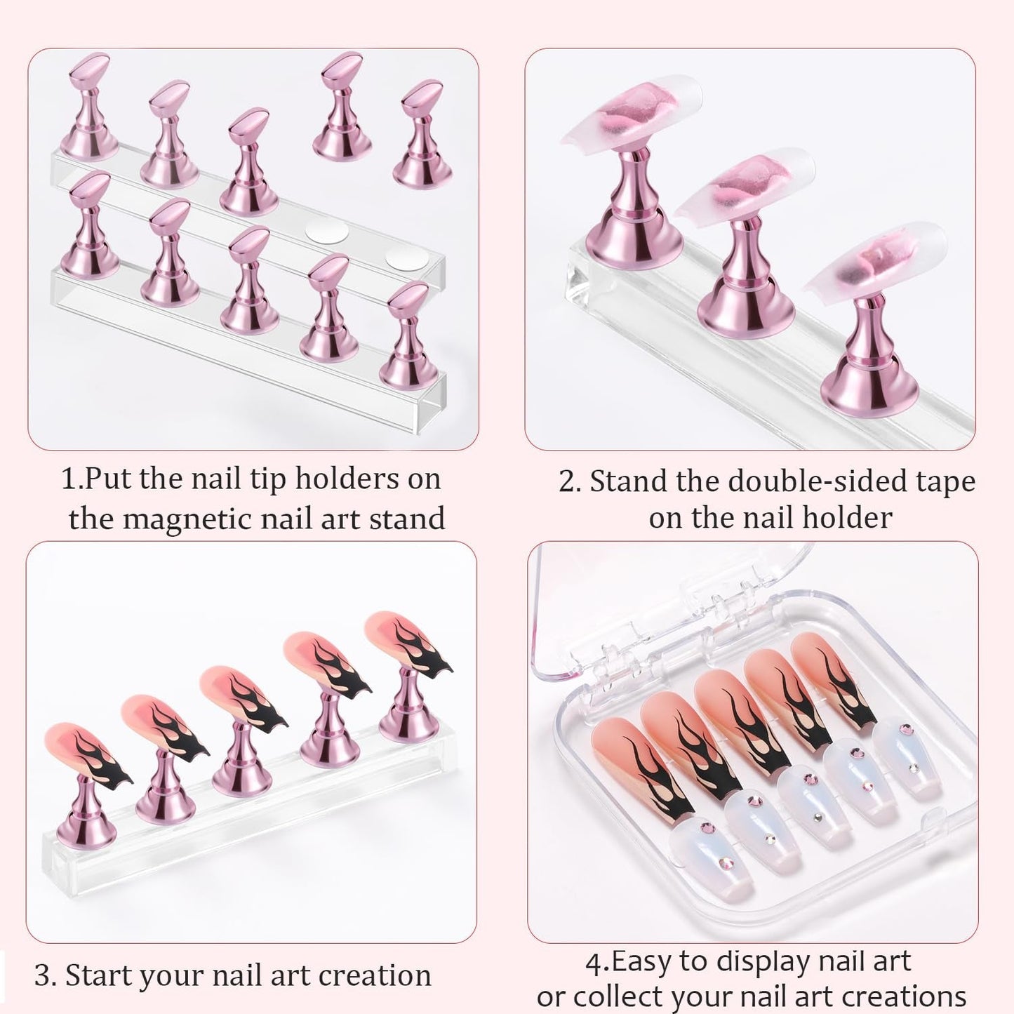 Etercycle Nail Stand Acrylic Nail Art Display Stand Practice Nail Holder for Painting Nails Magnetic Practice Stands with Double-Sided Tape for DIY Salon Supplies (Pink)