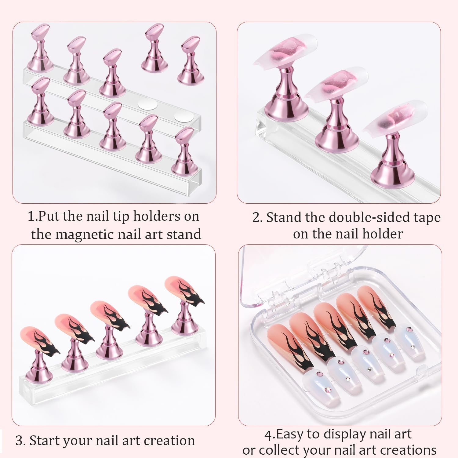 Etercycle Nail Stand Acrylic Nail Art Display Stand Practice Nail Holder for Painting Nails Magnetic Practice Stands with Double-Sided Tape for DIY Salon Supplies (Pink)