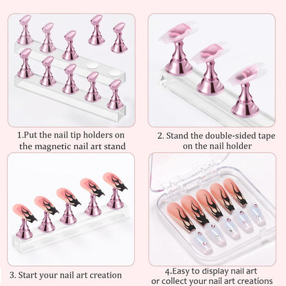Etercycle Nail Stand Acrylic Nail Art Display Stand Practice Nail Holder for Painting Nails Magnetic Practice Stands with Double-Sided Tape for DIY Salon Supplies (Pink)