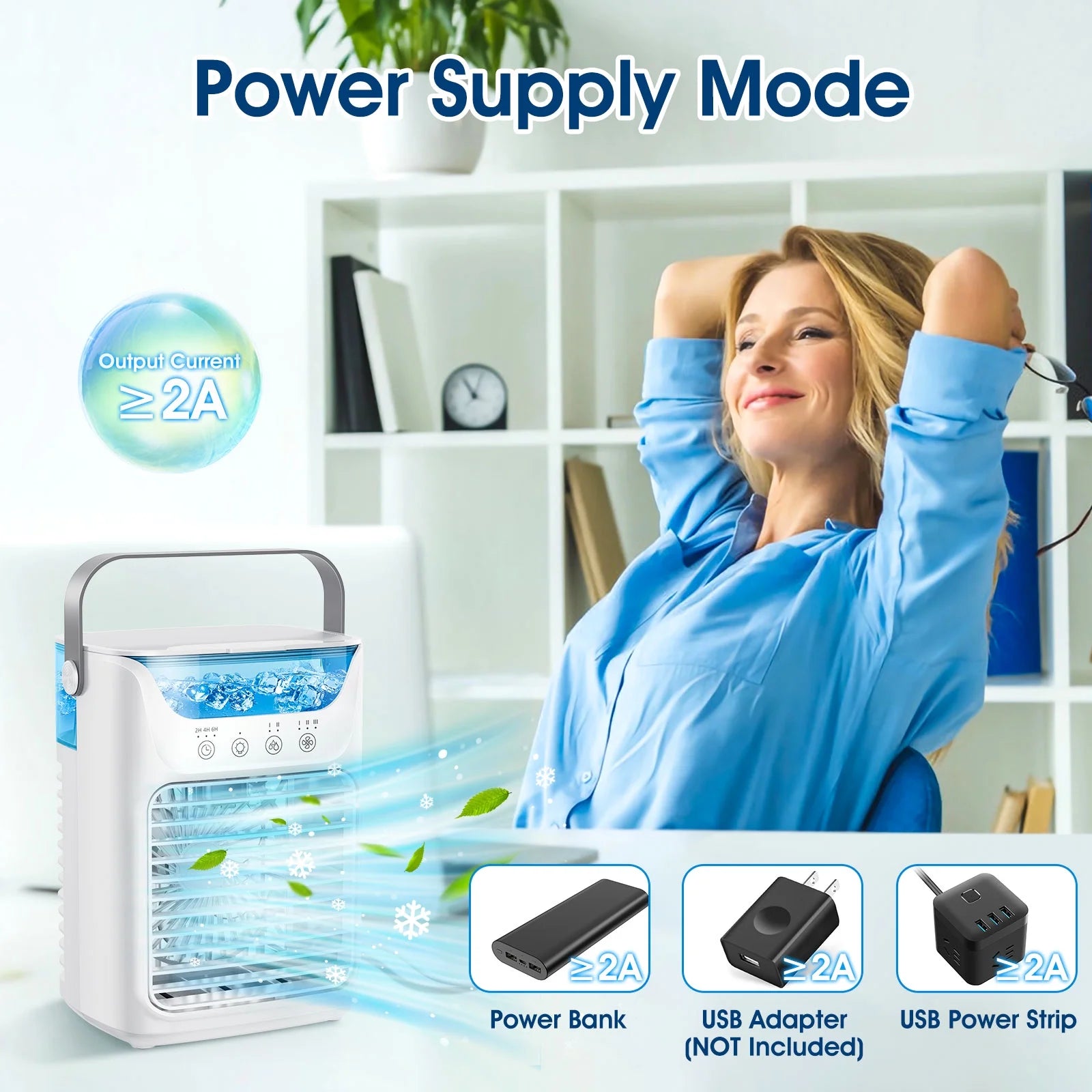 Portable Air Conditioner, Personal Air Conditioner, Tabletop Mini AC, 3 in 1 Evaporative Air Cooler with 3 Speeds, 2 Mist Spray, 7 Color Ambient Lights, 24Oz Removable Water Tank for Bedroom Office