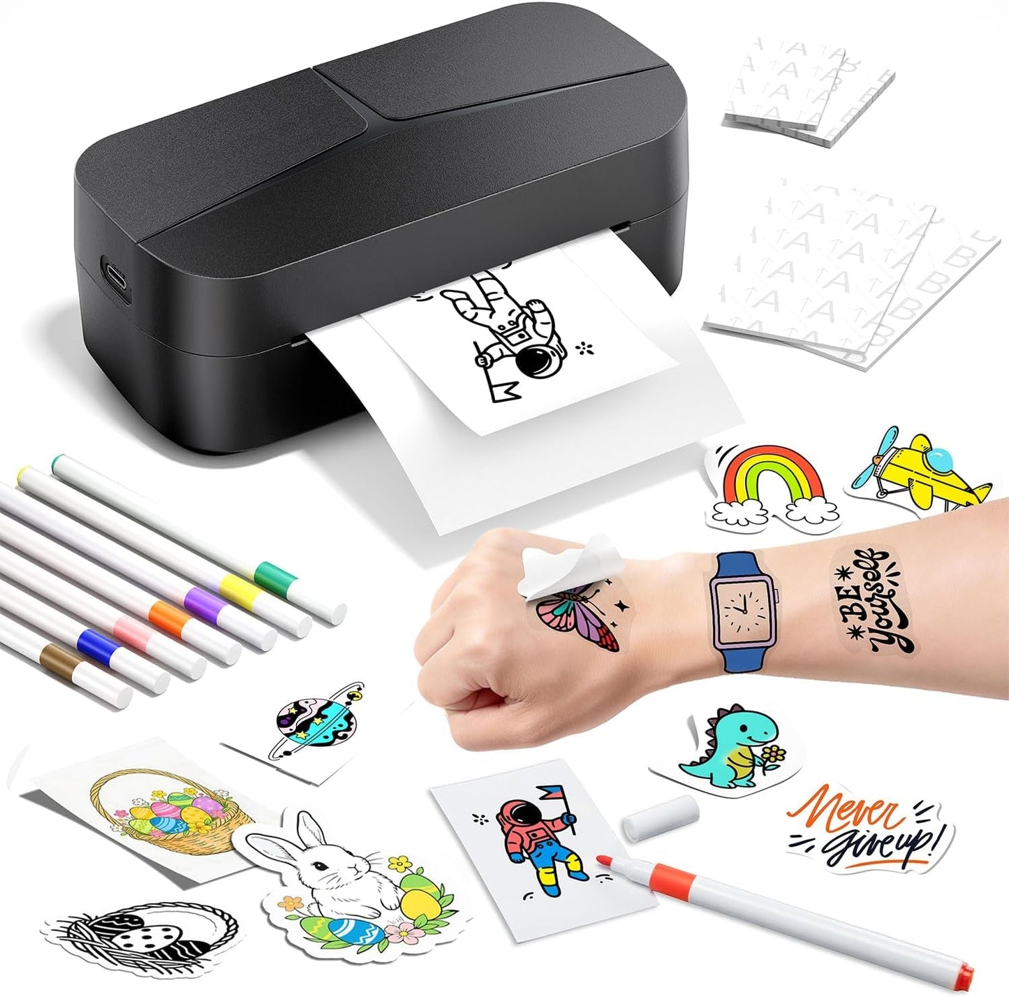 Phomemo TK32 Temporary Tattoo Maker Kit - Easy DIY Custom Tattoo Stickers in a Minute | Complete Set with 8 Markers & 50 Papers | Perfect Party Gift for Kids & Adults to Create Fun