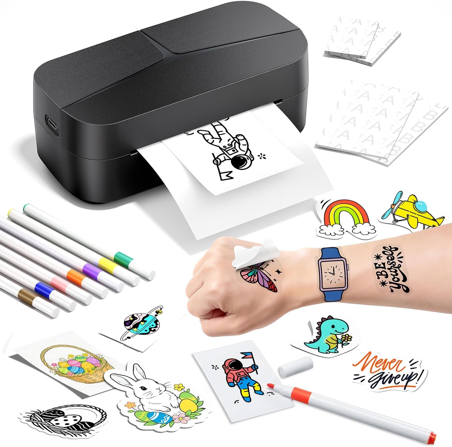 Phomemo TK32 Temporary Tattoo Maker Kit - Easy DIY Custom Tattoo Stickers in a Minute | Complete Set with 8 Markers & 50 Papers | Perfect Party Gift for Kids & Adults to Create Fun