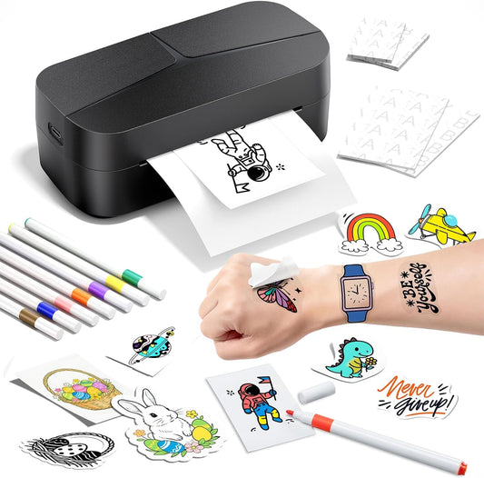Phomemo TK32 Temporary Tattoo Maker Kit - Easy DIY Custom Tattoo Stickers in a Minute | Complete Set with 8 Markers & 50 Papers | Perfect Party Gift for Kids & Adults to Create Fun