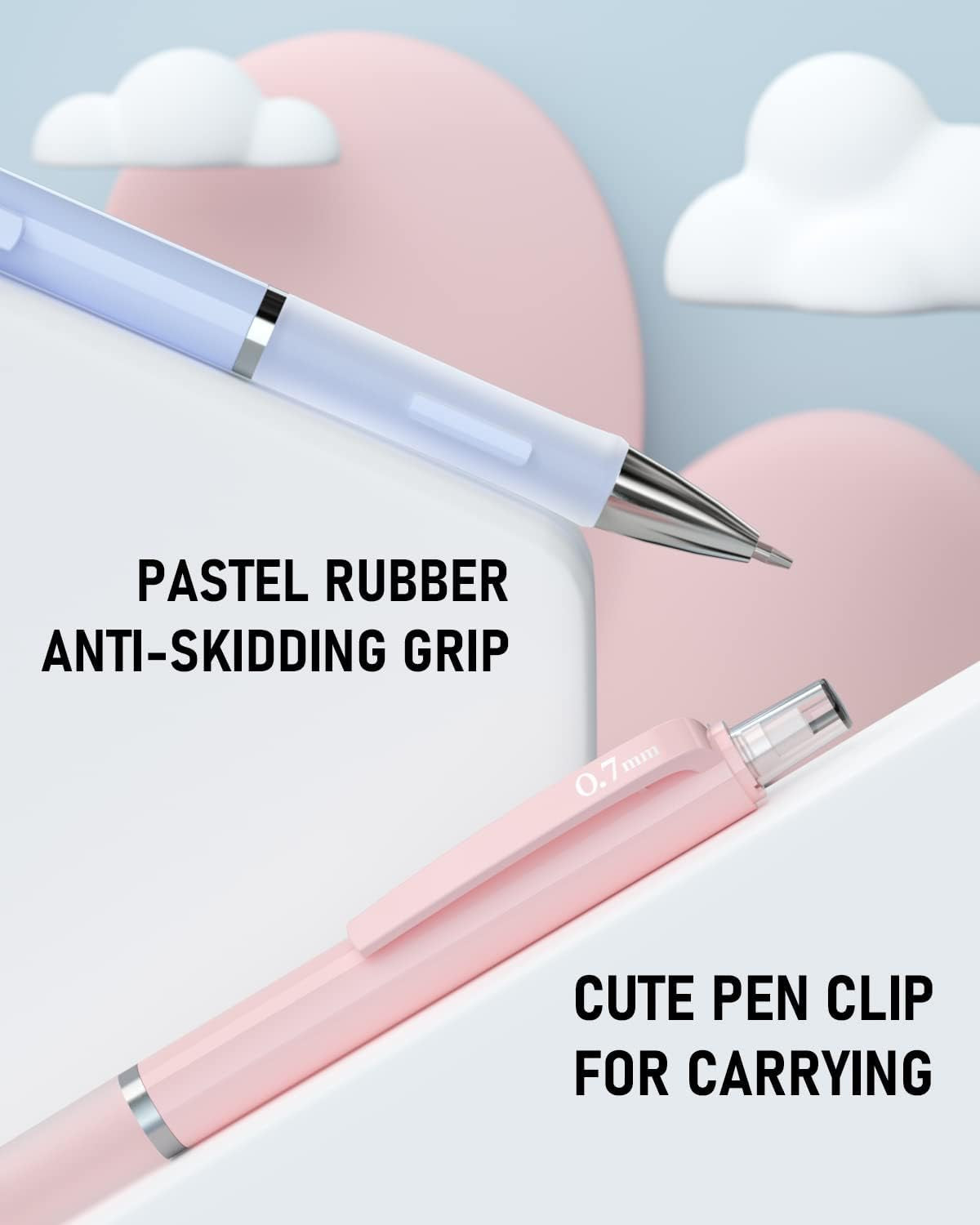 Nicpro 3PCS Cute Mechanical Pencil Set with Case, 0.7 Mm Pencils with 6 Tube HB Lead Refill, 3PCS Eraser, 9PCS Eraser Refill for School Supplies Student Writing, Drafting Drawing Sketching