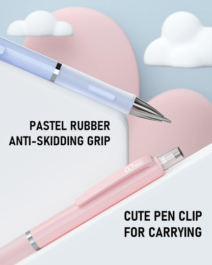 Nicpro 3PCS Cute Mechanical Pencil Set with Case, 0.7 Mm Pencils with 6 Tube HB Lead Refill, 3PCS Eraser, 9PCS Eraser Refill for School Supplies Student Writing, Drafting Drawing Sketching