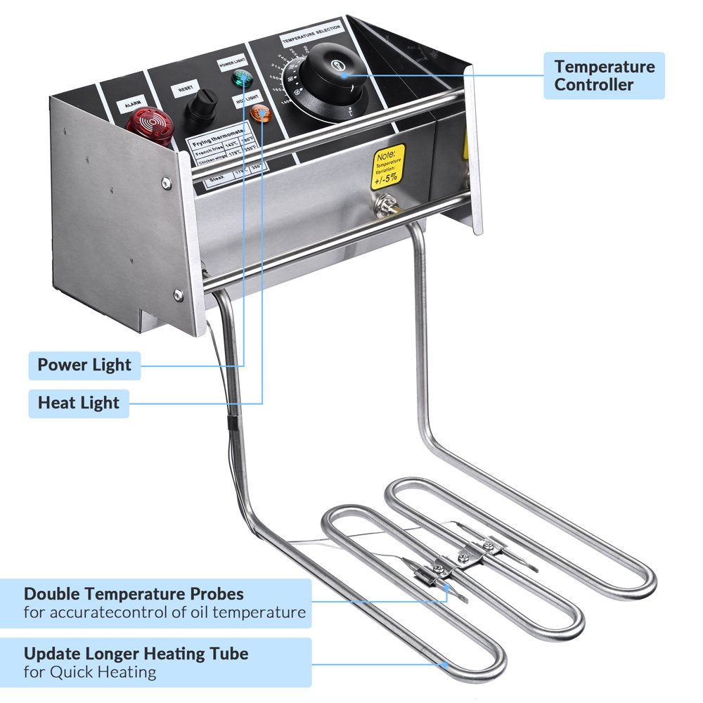 24L 5000W Electric Countertop Deep Fryer Dual Tank Basket for Commercial Restaurant