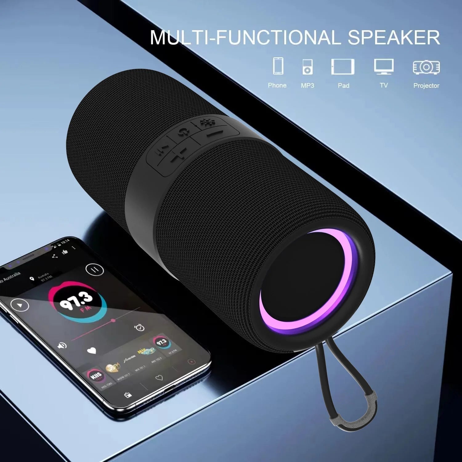 Portable Bluetooth Speaker with Deep Bass Basser, Wireless Stereo Sound Bluetooth Speaker with 5.3,IP67 Waterproof,Tws Pairing for Home Party Outdoor（Black）