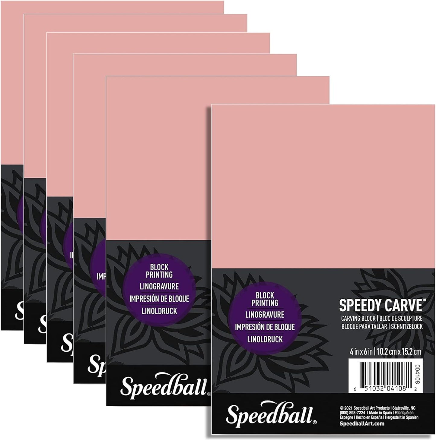 Speedball Speedy-Carve Premium Printmaking Blocks - 4" X 6" Pink Carving Material, Soft & Precise (6-Pack) - Perfect for Custom Stamps, Block Printing & Art Projects