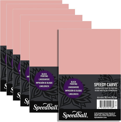 Speedball Speedy-Carve Premium Printmaking Blocks - 4" X 6" Pink Carving Material, Soft & Precise (6-Pack) - Perfect for Custom Stamps, Block Printing & Art Projects