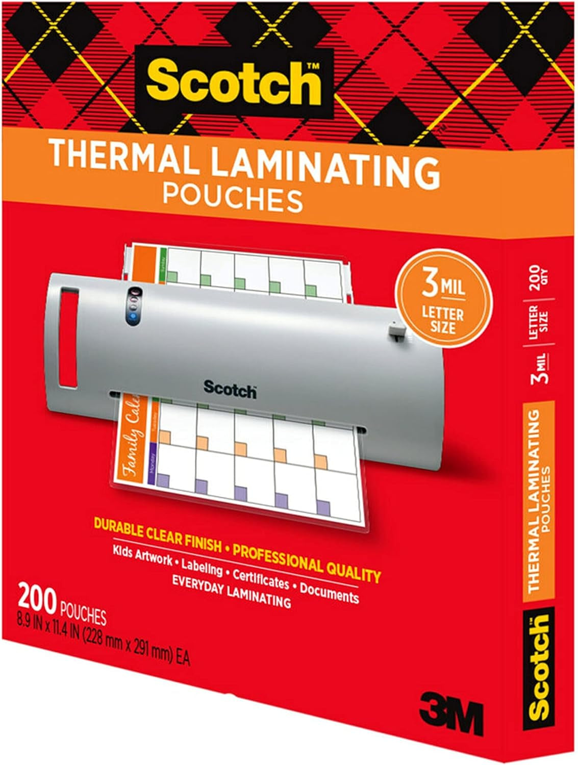 Thermal Laminating Pouches, 3 Mil, 200-Pack, Education Supplies & Craft Supplies, for Use with Thermal Laminators, Letter Size 8.9 X 11.4 In.