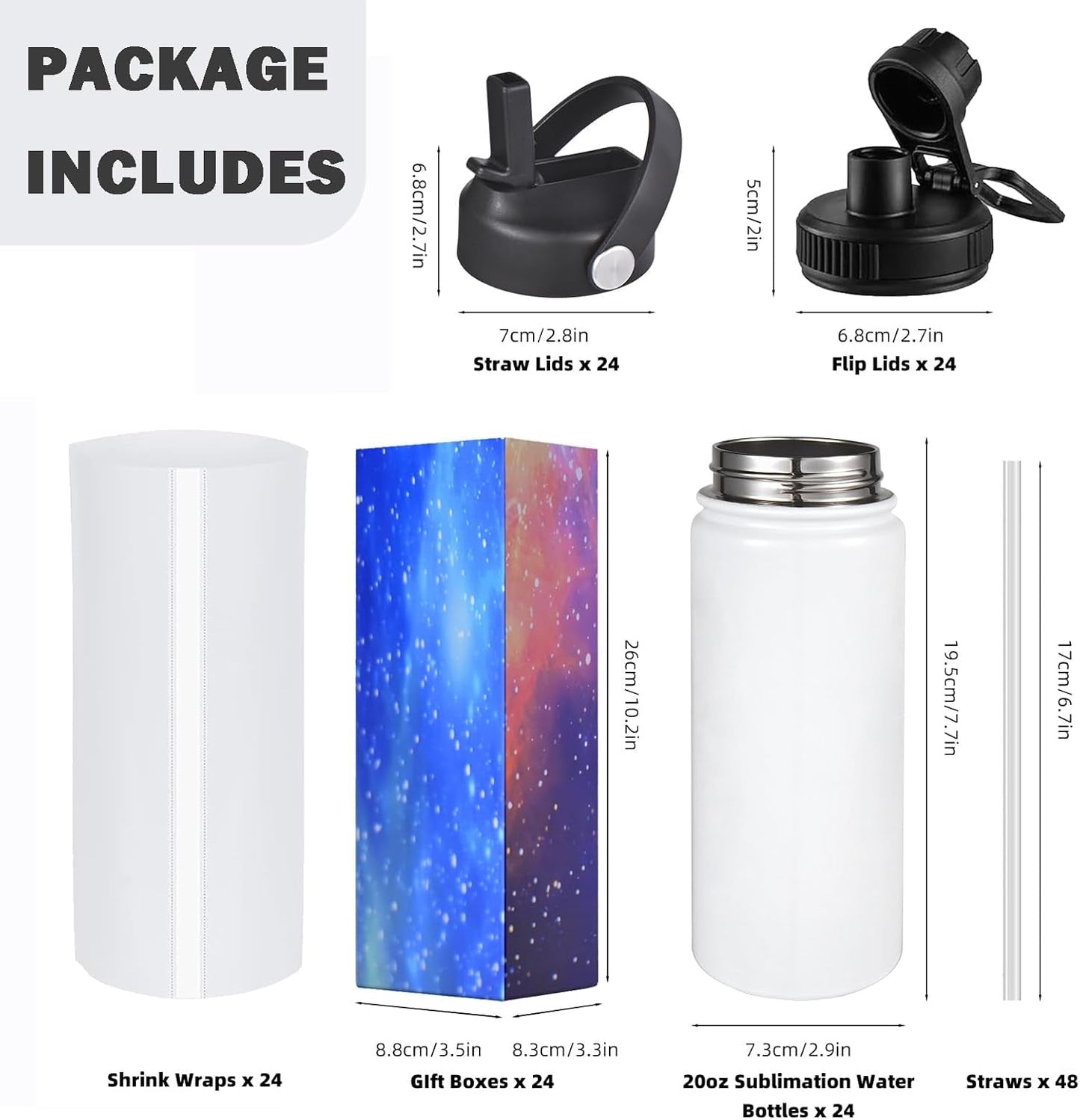 Colorsub Sublimation Tumblers 20 Oz, Double Wall Insulated Stainless Steel Sublimation Cups Blanks with Straw Lid and Spout Lid 24 Pack