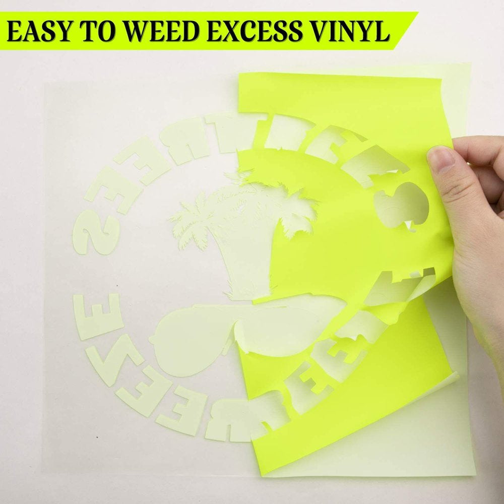 12" X 15 Ft Fluorescent Yellow HTV Vinyl Rolls Heat Transfer Vinyl, Easy to Cut & Weed for Heat Vinyl Design