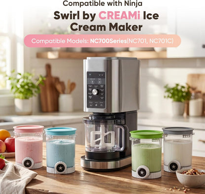 4-Pack Swirl Pints & Lids for Ninja Creami — Compatible with NC700/NC701/NC701C, Replacement Creami Containers for Ice Cream & Soft-Serve Maker, Bpa-Free, Reusable, Dishwasher Safe(Not OEM)
