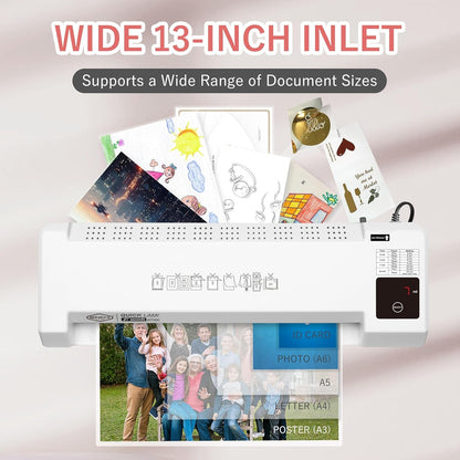 SINCHI 3–10 Mil Thermal Laminator & Foil Applicator – 13-Inch, 2-Large-Roller, 40S Warm-Up, 50S/Page, LED Touch Panel, Jam Release, Auto Shut-Off, 10 Sheets Included – for Office, School & Home Use