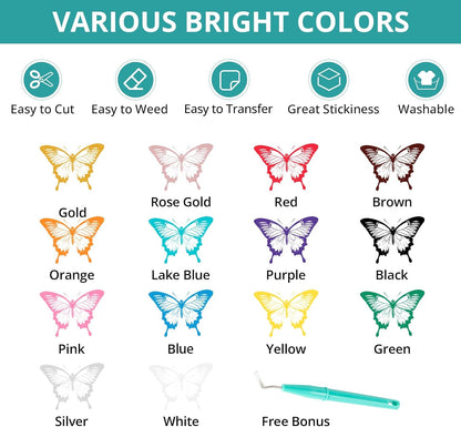 HTV Heat Transfer Vinyl Bundle (14 Pack) - 12" X 3FT HTV Vinyl Rolls, Easy to Cut Iron on Vinyl for T-Shirts, Easy to Weed Heat Transfer Vinyl