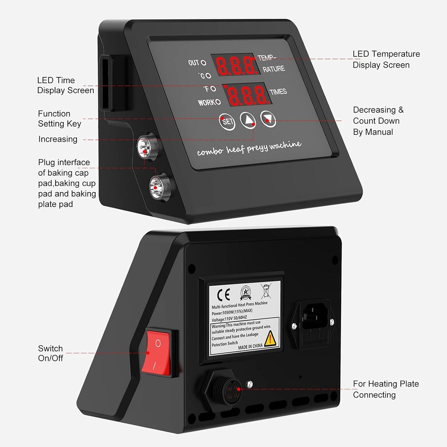 Controller,Multi-Functional Heat Press Machine Control Box Digital Box LED Controller for T-Shirts/Plate/Cap/Mug Swing Away Heat Transfer Sublimation Print Machine, 110V