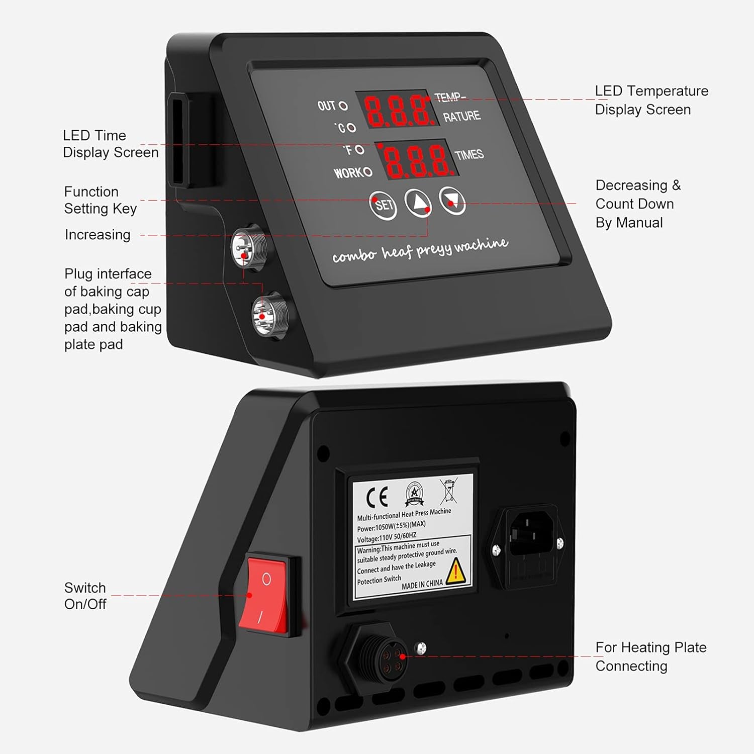 Controller,Multi-Functional Heat Press Machine Control Box Digital Box LED Controller for T-Shirts/Plate/Cap/Mug Swing Away Heat Transfer Sublimation Print Machine, 110V