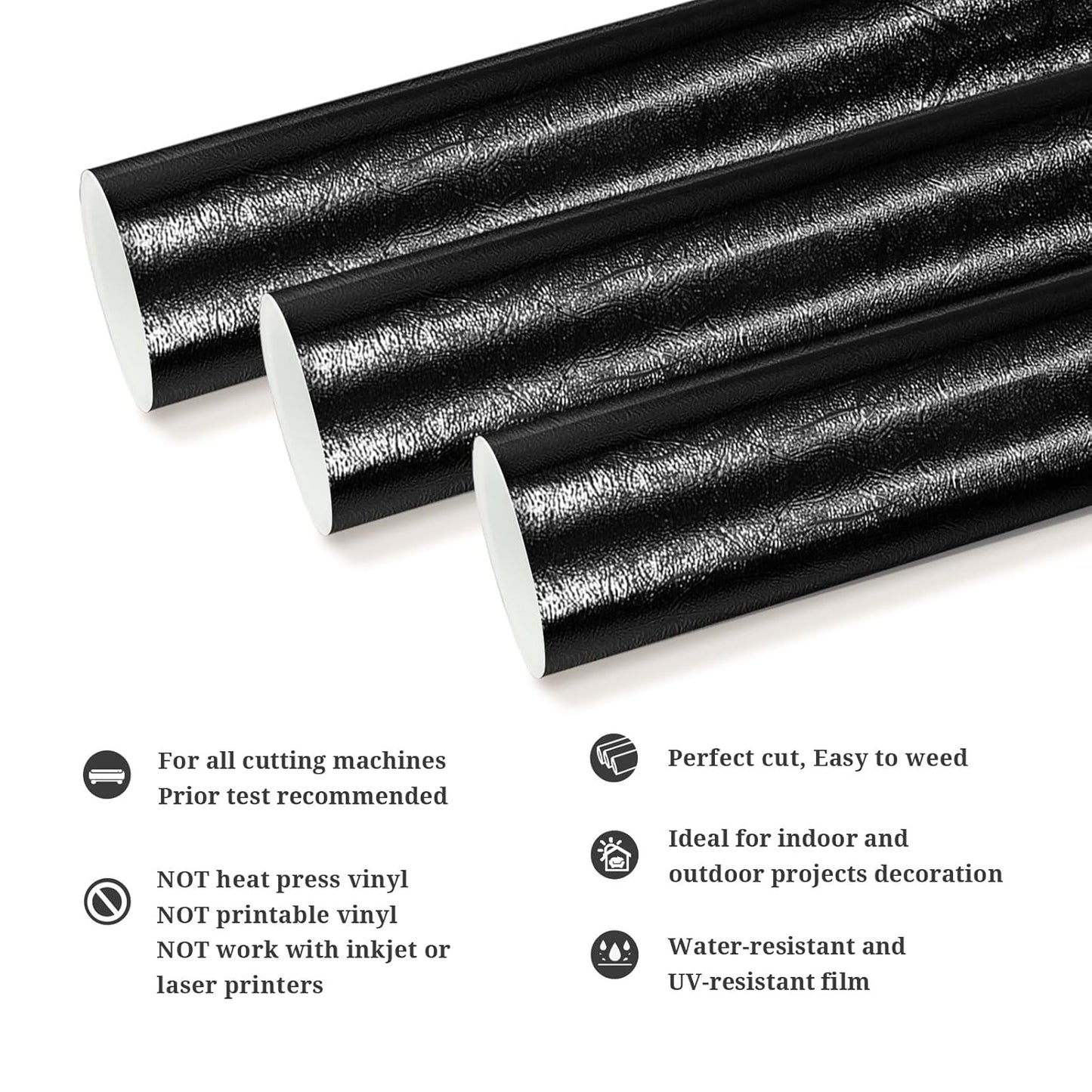 Metallic Textured Vinyl Chrome Vinyl Self Adhesive Vinyl Craft Permanent Vinyl for DIY Designs, Home Decoration Roll 1Ft X 5Ft, Black