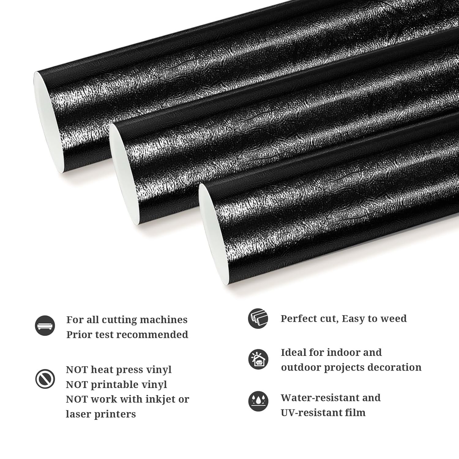 Metallic Textured Vinyl Chrome Vinyl Self Adhesive Vinyl Craft Permanent Vinyl for DIY Designs, Home Decoration Roll 1Ft X 5Ft, Black